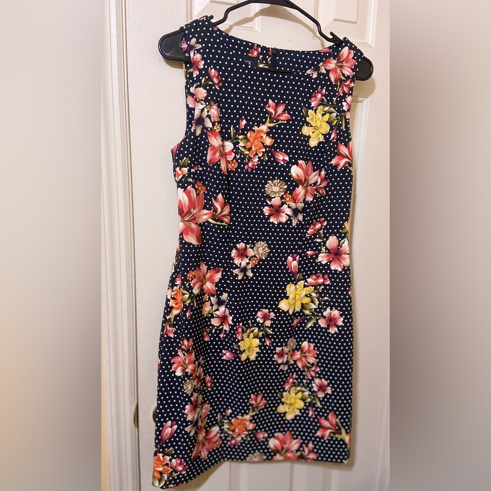 ALYX SIZE 6 Sleeveless Floral Dot Sheath Dress - Beautiful Black Multi Colored.
